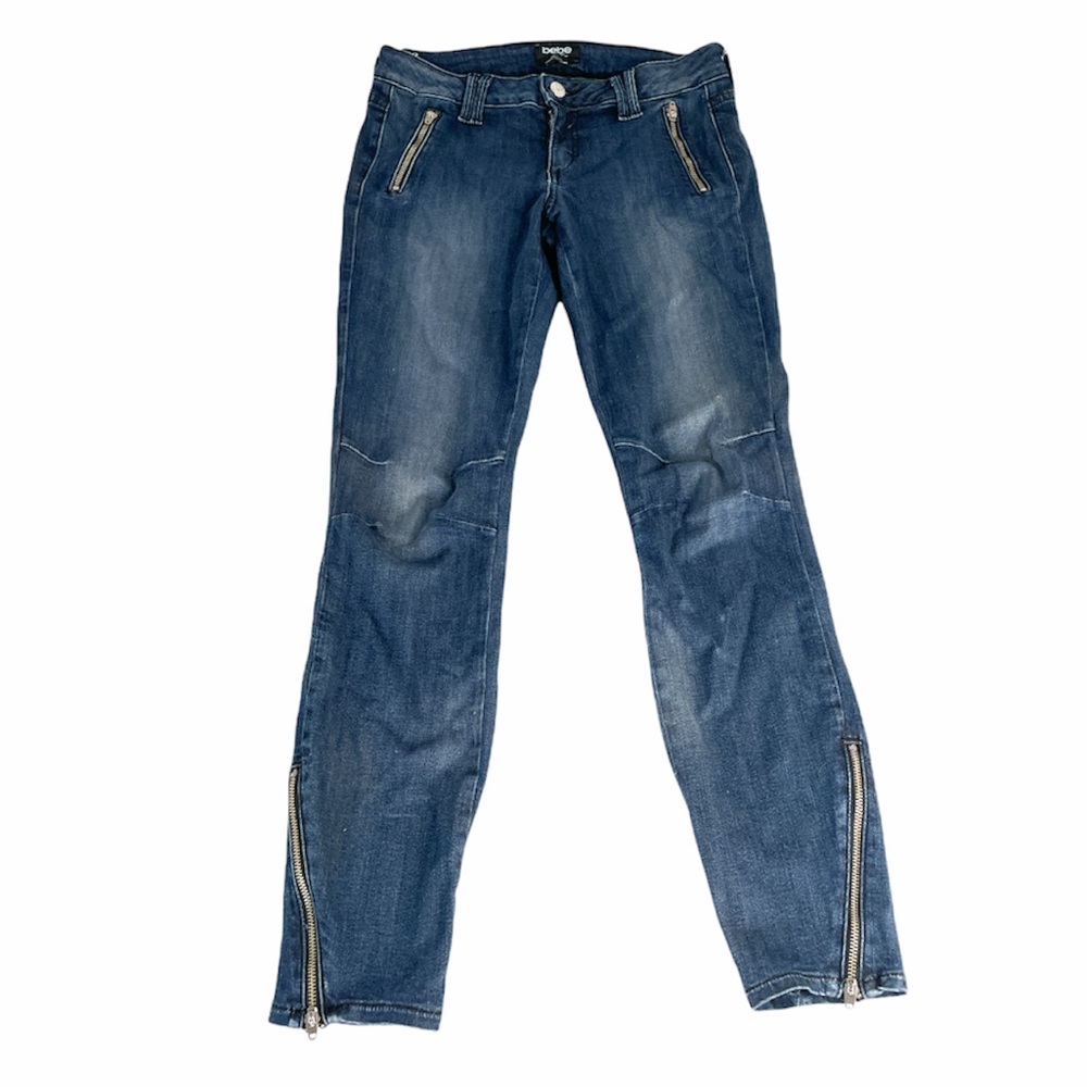 Bebe Clean Zip Moto Skinny Jeans, Blue, 28 - Picture 1 of 8